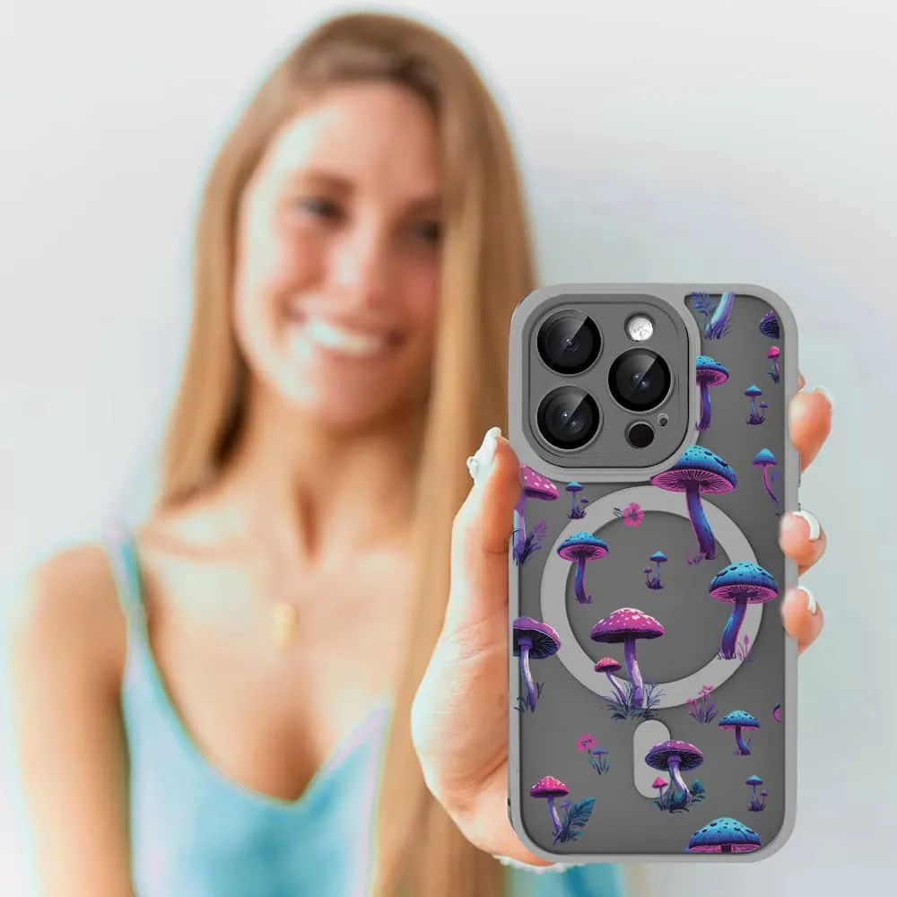 Etui do iPhone 16 Pro Color Flush z Magsafe, z osłoną aparatu, z nadrukiem magiczne grzybki, tytanowe