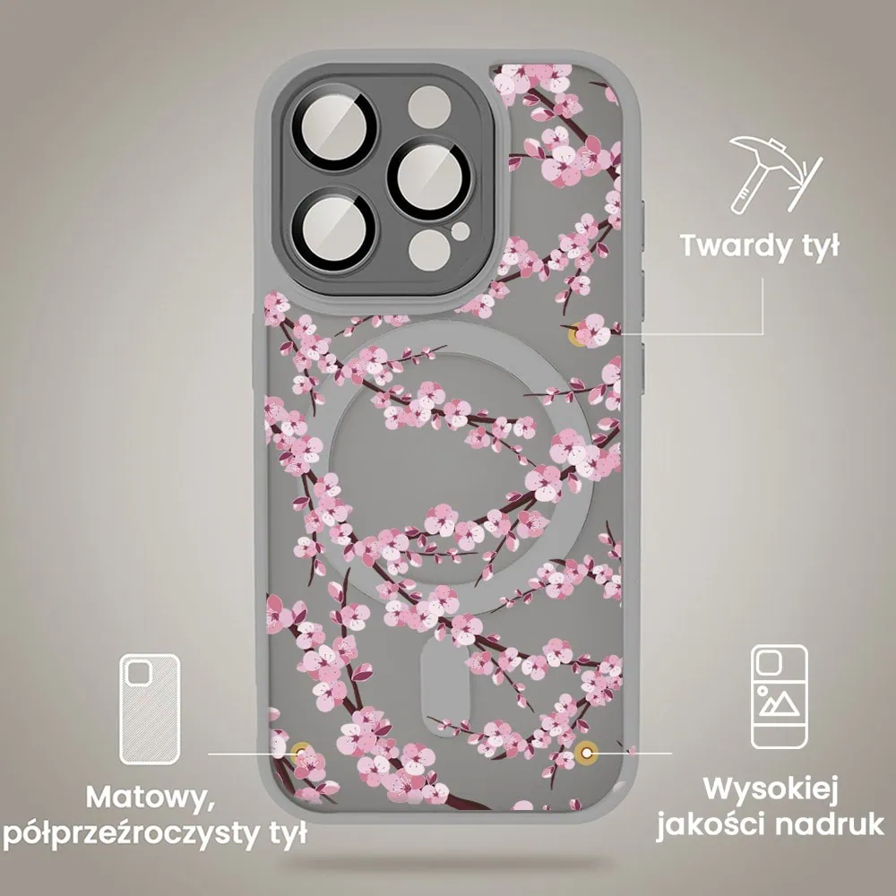 Etui do iPhone 16 Pro Color Flush z Magsafe, z osłoną aparatu, z nadrukiem sakura, kwiat wiśni, tytanowe