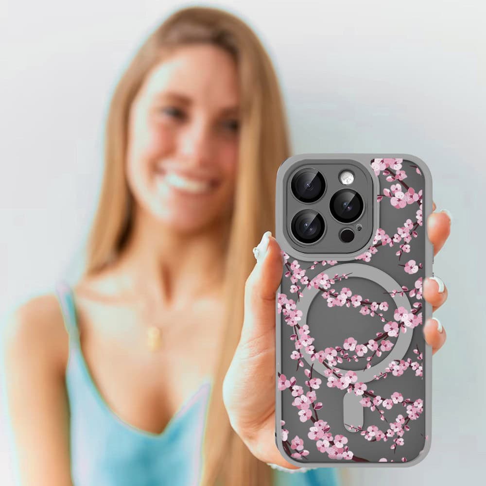 Etui do iPhone 16 Pro Color Flush z Magsafe, z osłoną aparatu, z nadrukiem sakura, kwiat wiśni, tytanowe