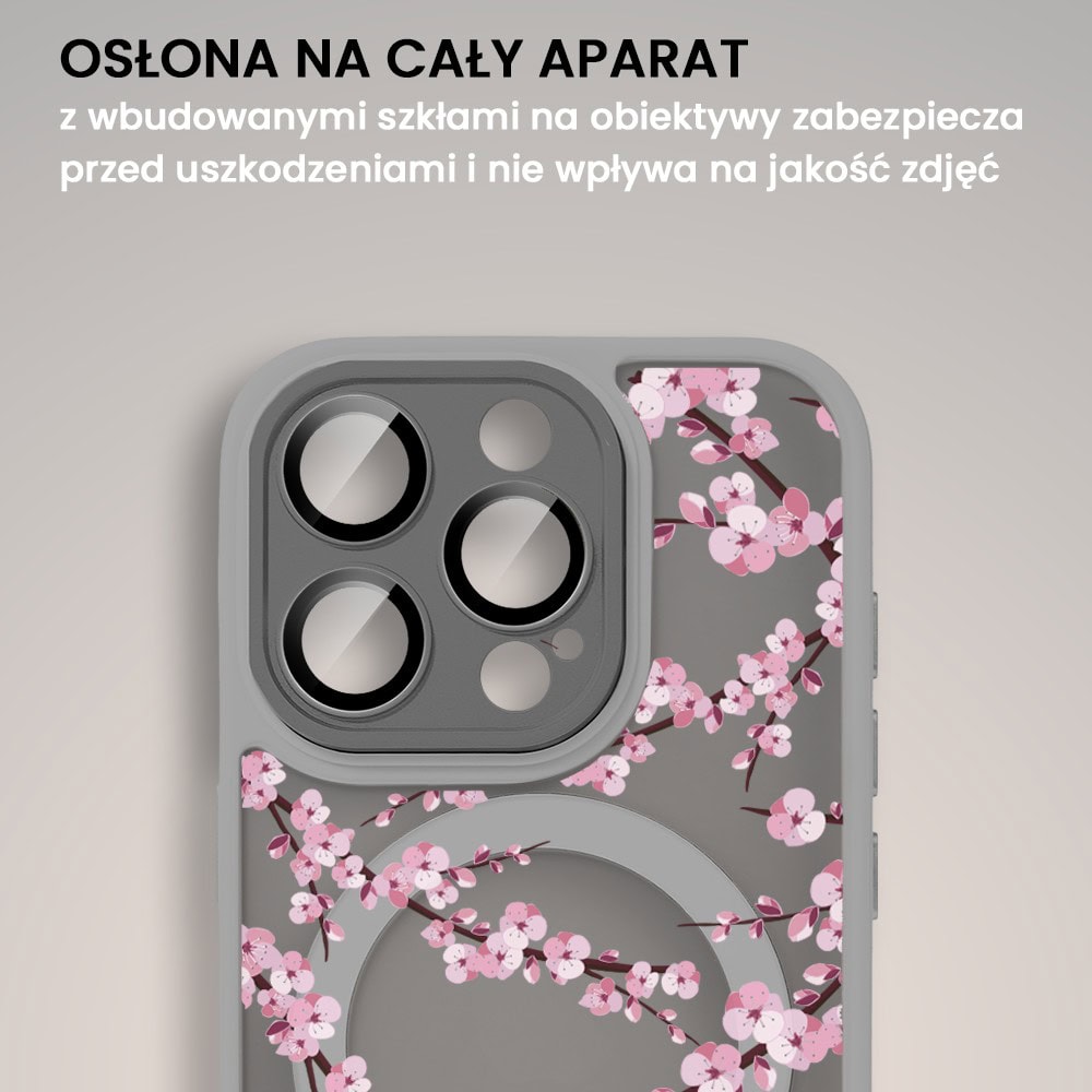Etui do iPhone 16 Pro Color Flush z Magsafe, z osłoną aparatu, z nadrukiem sakura, kwiat wiśni, tytanowe