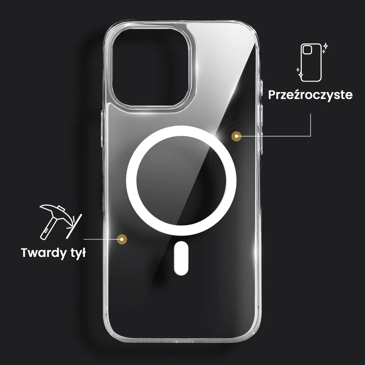 Etui do iPhone 16 Pro, Ibizu Crystal Clear Glass z MagSafe, szklany tył 9H, przeźroczyste