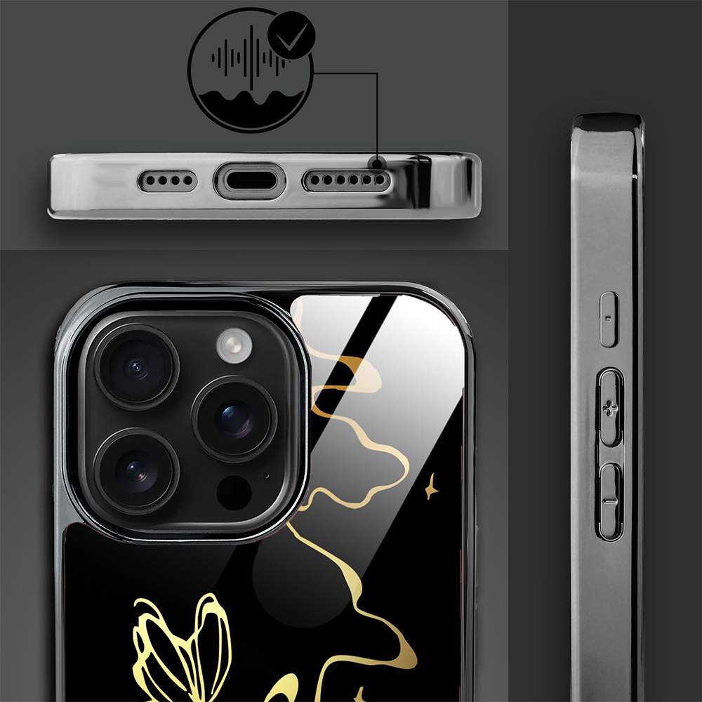 Etui do iPhone 16 Pro Max, Elite Glass z MagSafe, szklany tył, Golden Midnight, Efekt motyla, czarne