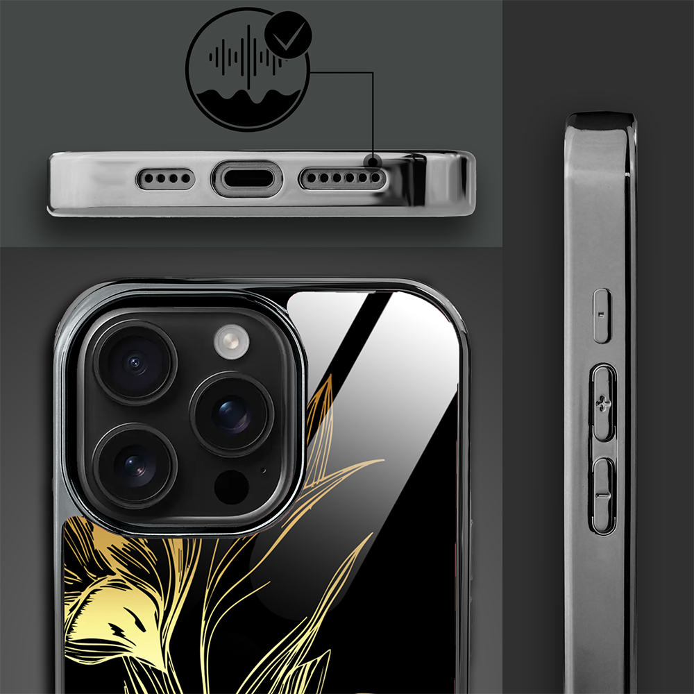 Etui do iPhone 16 Pro, Elite Glass z MagSafe, szklany tył, Golden Midnight, Królewskie irysy, czarne