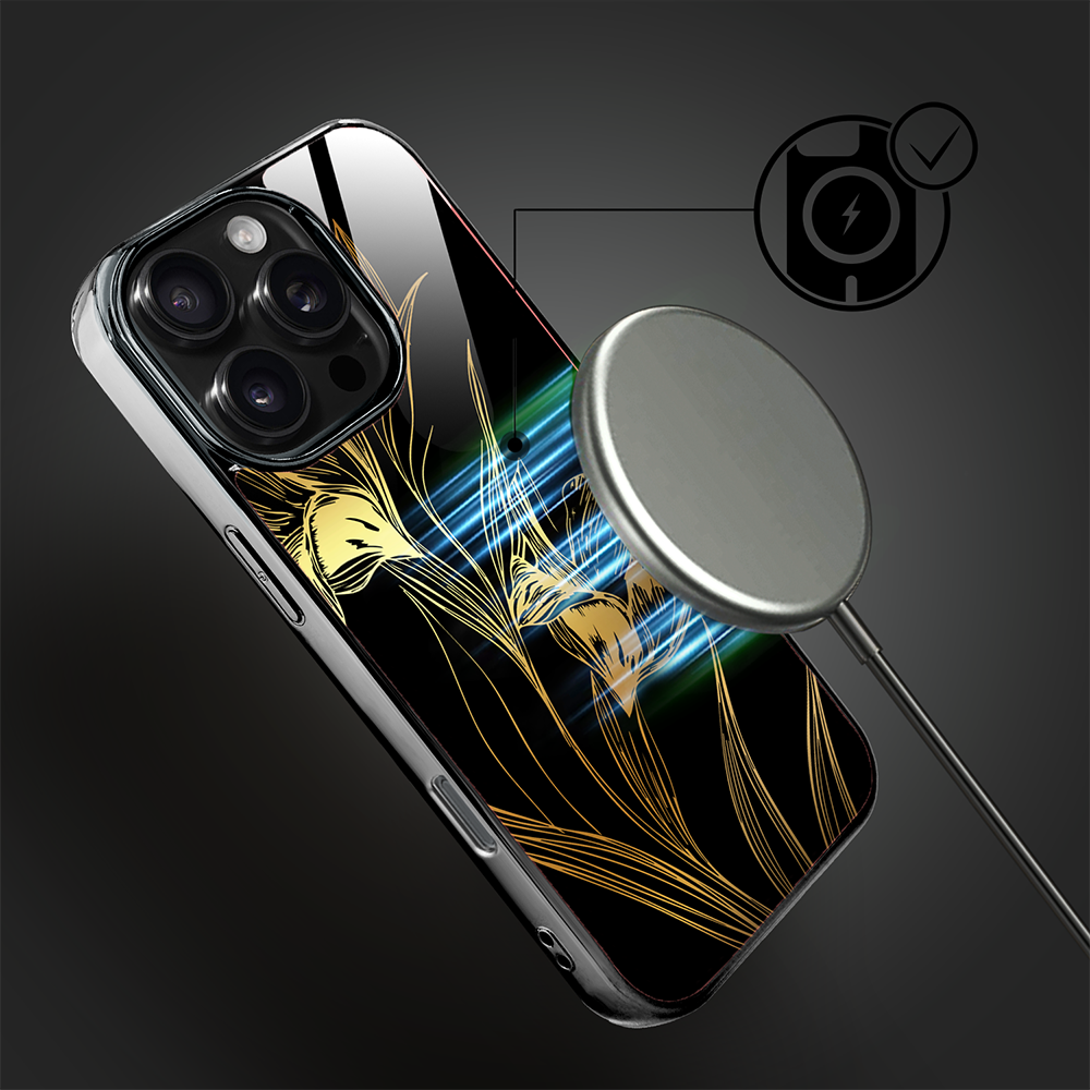 Etui do iPhone 16 Pro, Elite Glass z MagSafe, szklany tył, Golden Midnight, Królewskie irysy, czarne