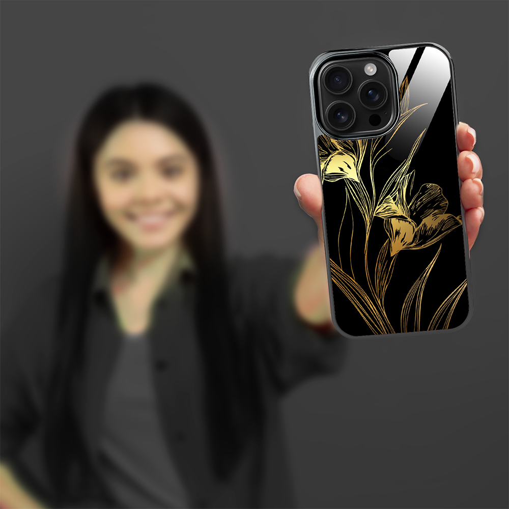 Etui do iPhone 16 Pro, Elite Glass z MagSafe, szklany tył, Golden Midnight, Królewskie irysy, czarne