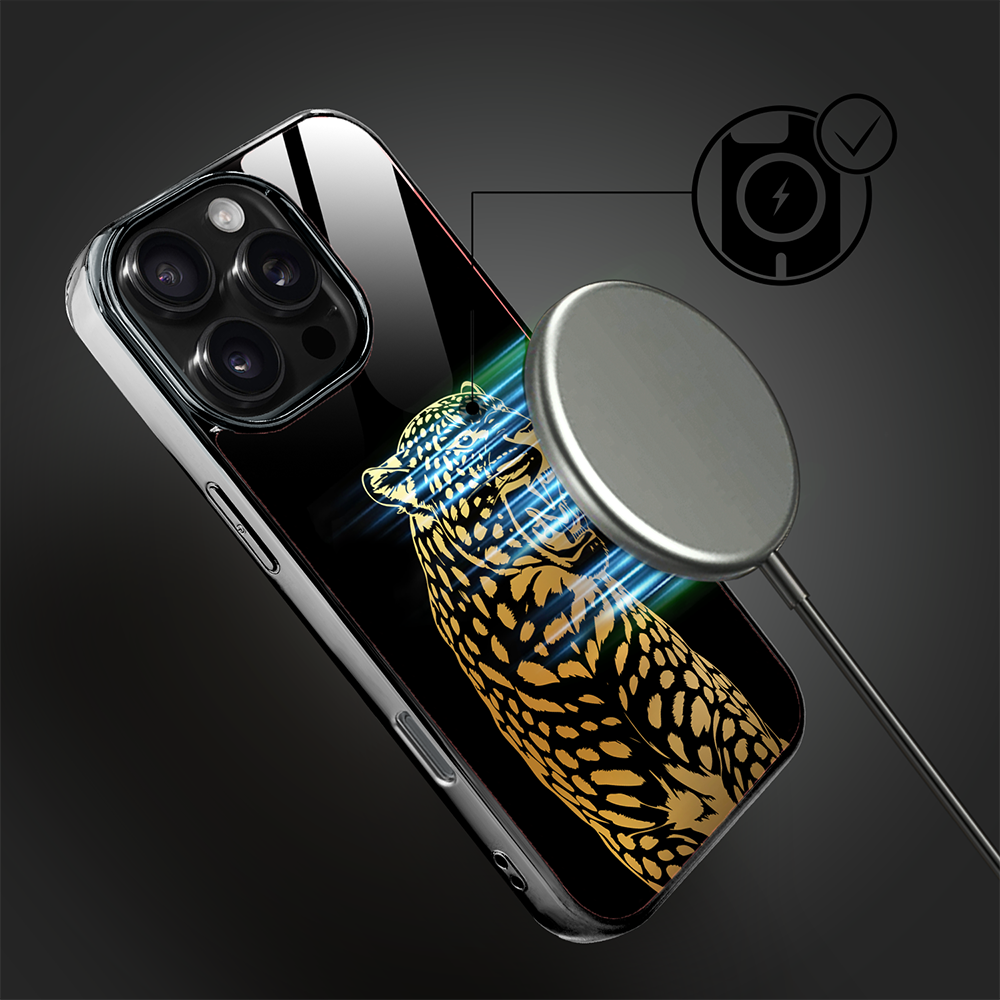 Etui do iPhone 16 Pro, Elite Glass z MagSafe, szklany tył, Golden Midnight, Ryczący Jaguar, czarne