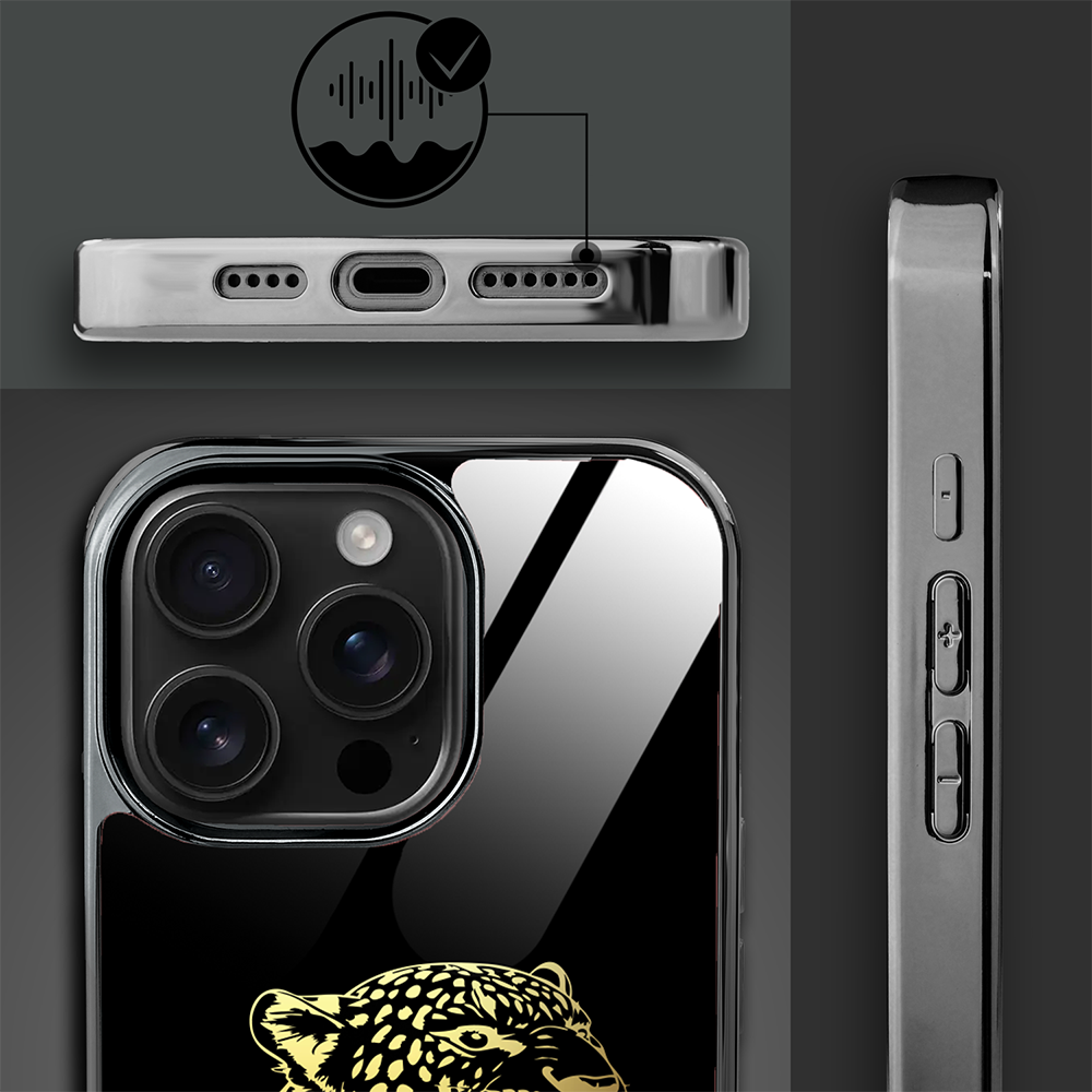 Etui do iPhone 16 Pro, Elite Glass z MagSafe, szklany tył, Golden Midnight, Ryczący Jaguar, czarne