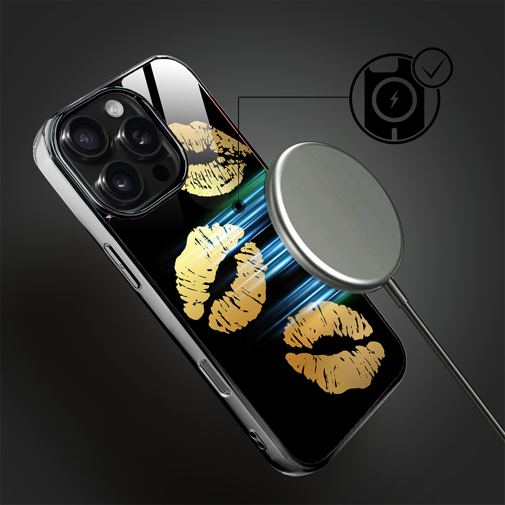 Etui do iPhone 16 Pro, Elite Glass z MagSafe, szklany tył, Golden Midnight, Usta, czarne