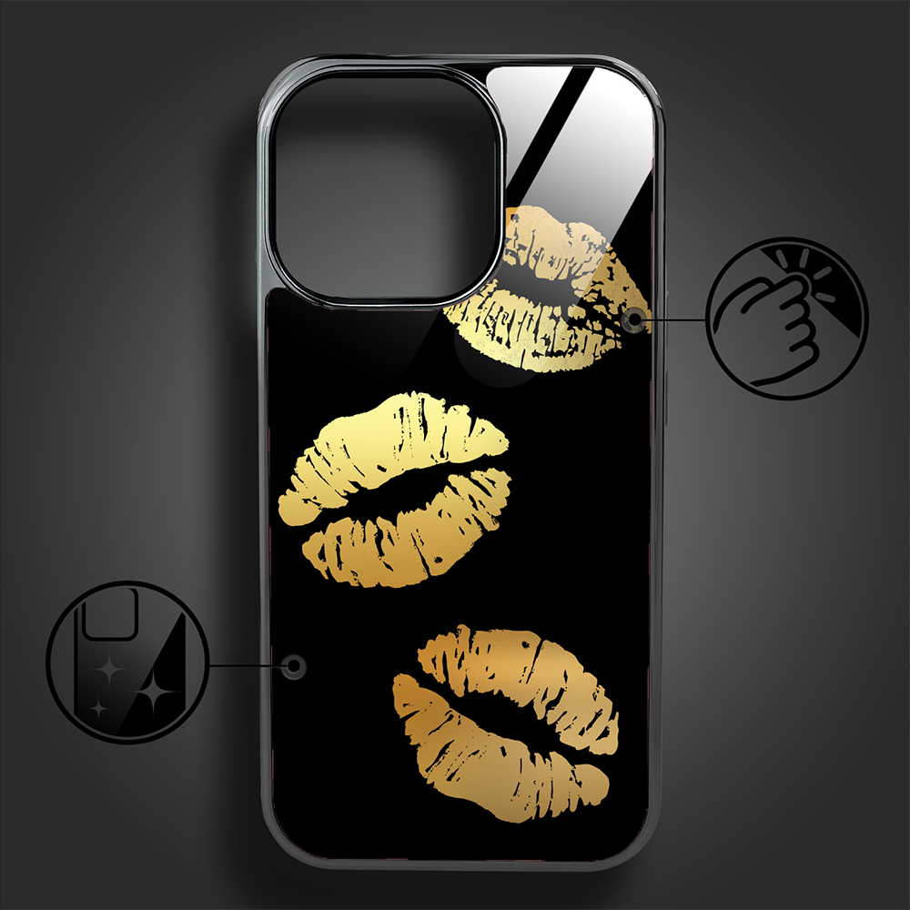 Etui do iPhone 16 Pro, Elite Glass z MagSafe, szklany tył, Golden Midnight, Usta, czarne