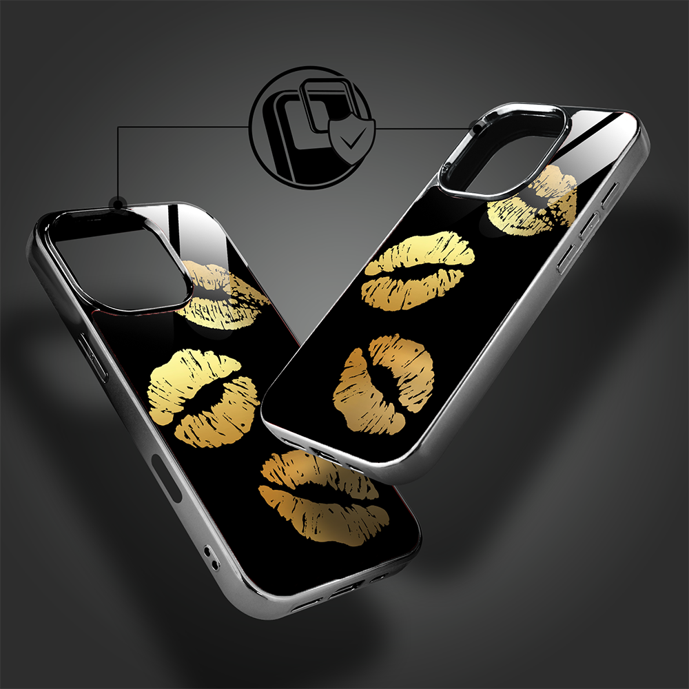 Etui do iPhone 16 Pro, Elite Glass z MagSafe, szklany tył, Golden Midnight, Usta, czarne