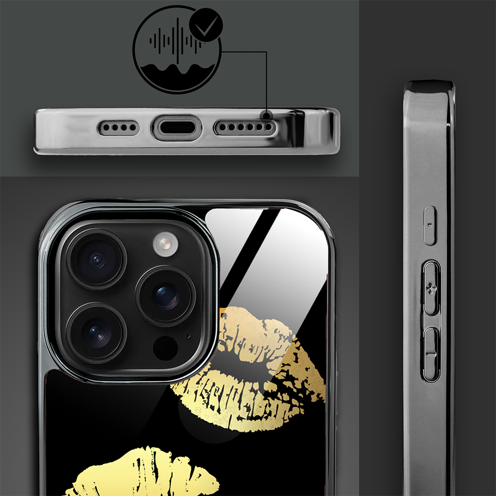 Etui do iPhone 16 Pro, Elite Glass z MagSafe, szklany tył, Golden Midnight, Usta, czarne