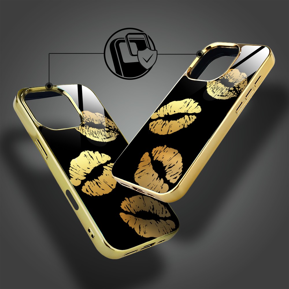 Etui do iPhone 16 Pro Max, Elite Glass z MagSafe, szklany tył, Golden Midnight, Usta, złote