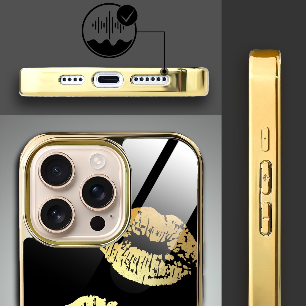 Etui do iPhone 16 Pro Max, Elite Glass z MagSafe, szklany tył, Golden Midnight, Usta, złote