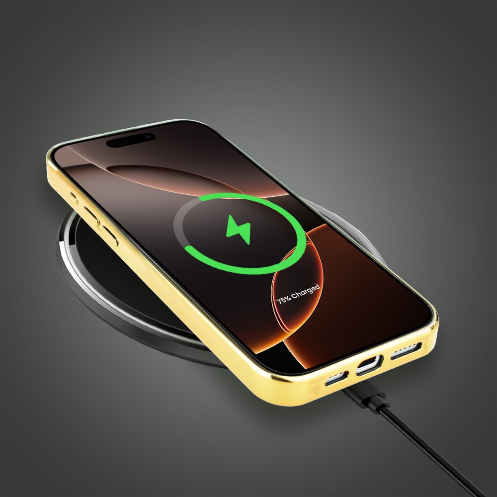 Etui do iPhone 16 Pro, Elite Glass z MagSafe, szklany tył, Golden Midnight, Vinyl Lux, złote