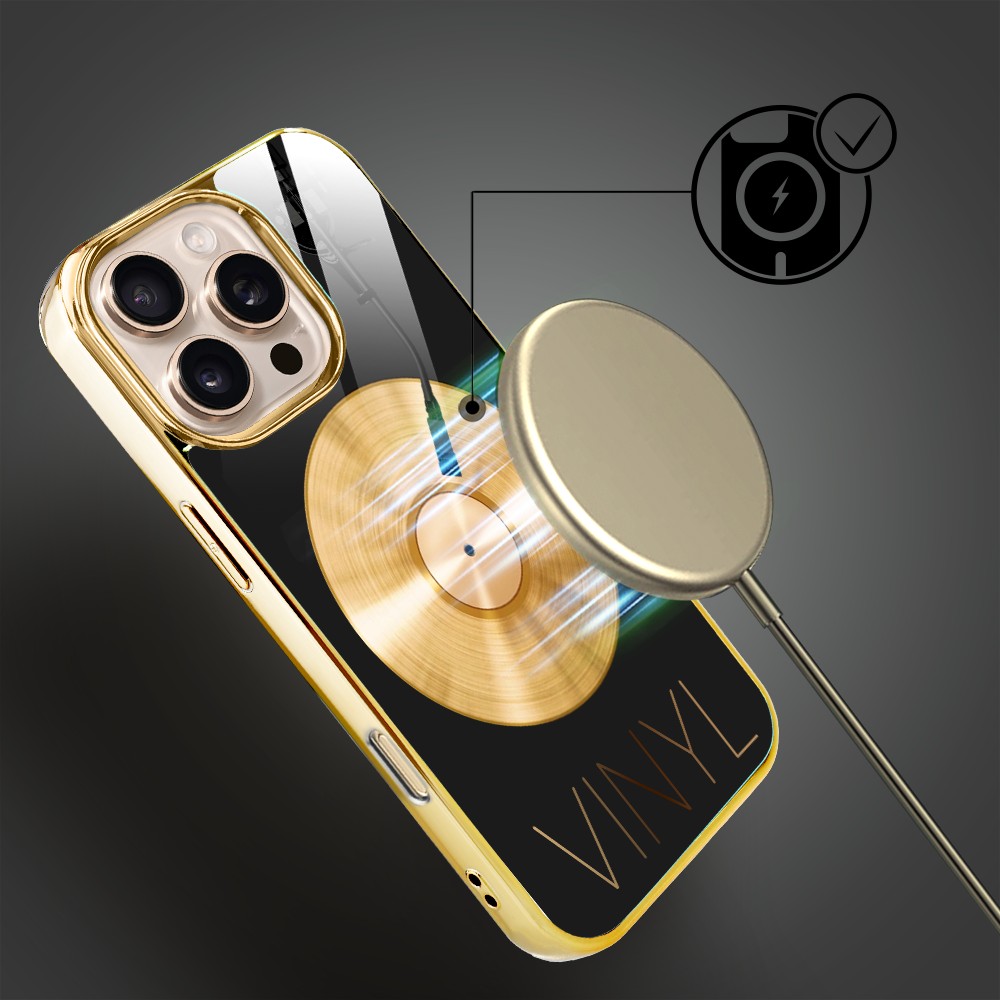 Etui do iPhone 16 Pro, Elite Glass z MagSafe, szklany tył, Golden Midnight, Vinyl Lux, złote