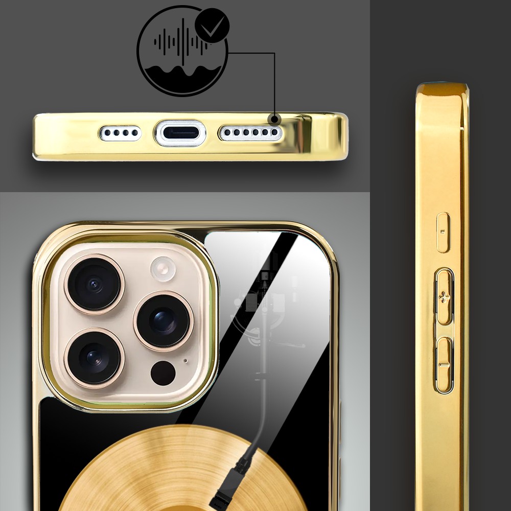 Etui do iPhone 16 Pro, Elite Glass z MagSafe, szklany tył, Golden Midnight, Vinyl Lux, złote