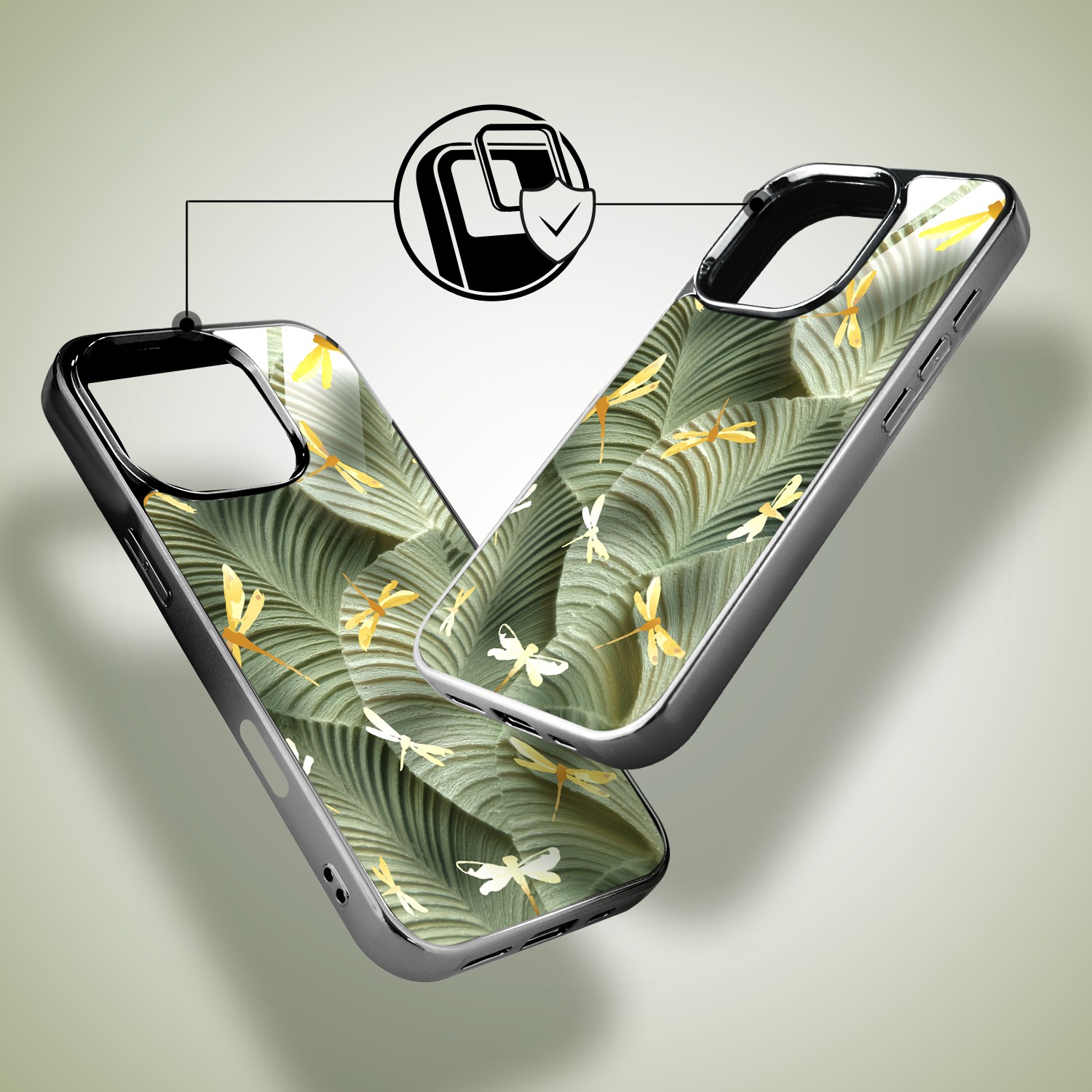 Etui do iPhone 16 Pro Max, Elite Glass z MagSafe, szklany tył, Kwiaty, Taniec ważek, czarne