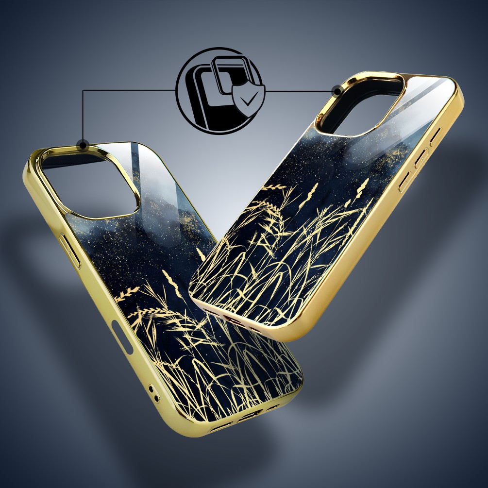 Etui do iPhone 16 Pro Max, Elite Glass z MagSafe, szklany tył, Kwiaty, Złote Trawy o Zmierzchu, złote