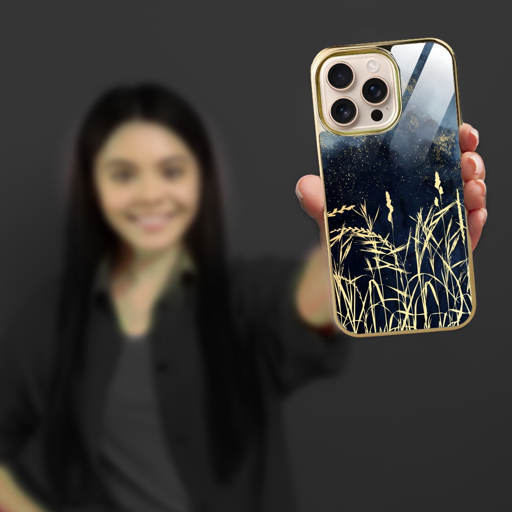 Etui do iPhone 16 Pro Max, Elite Glass z MagSafe, szklany tył, Kwiaty, Złote Trawy o Zmierzchu, złote