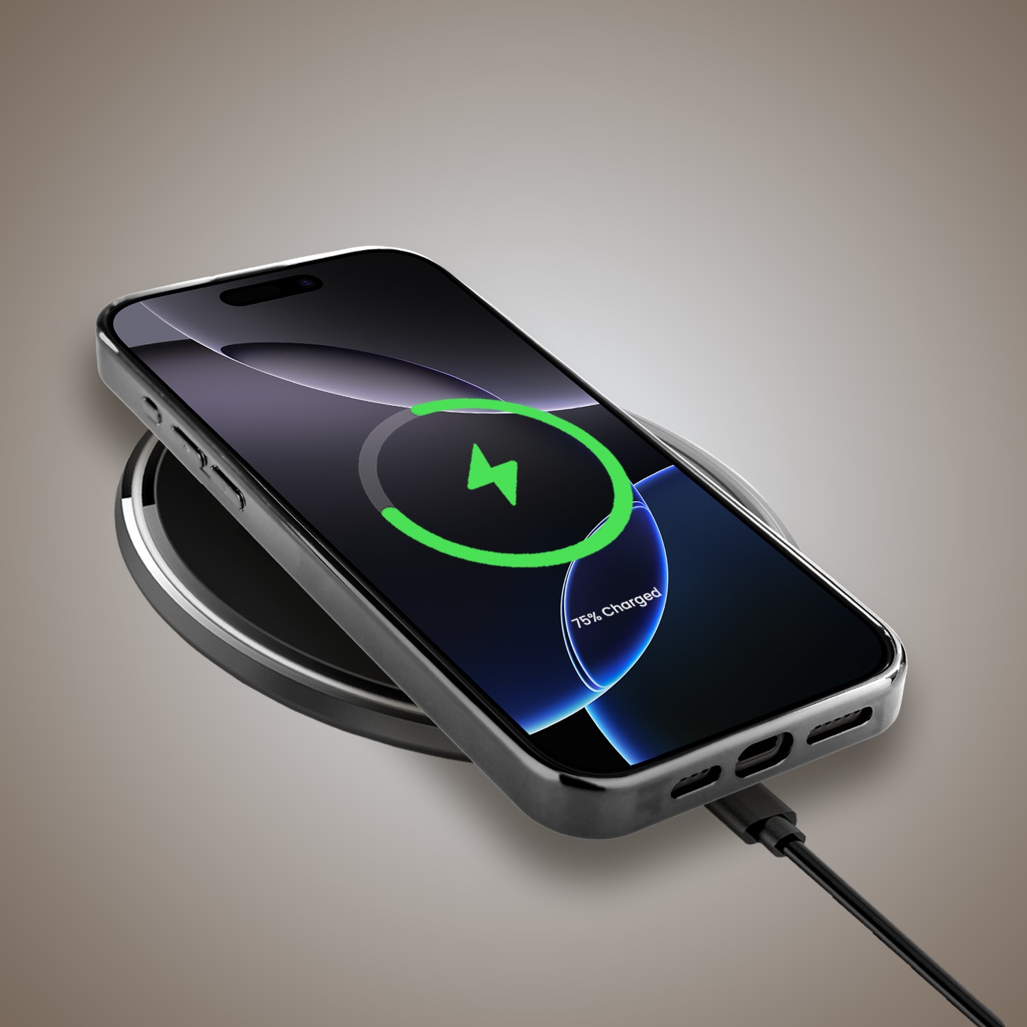 Etui do iPhone 16 Pro, Elite Glass z MagSafe, szklany tył, Mistyczne wzory, Boski promień beżowe, czarne