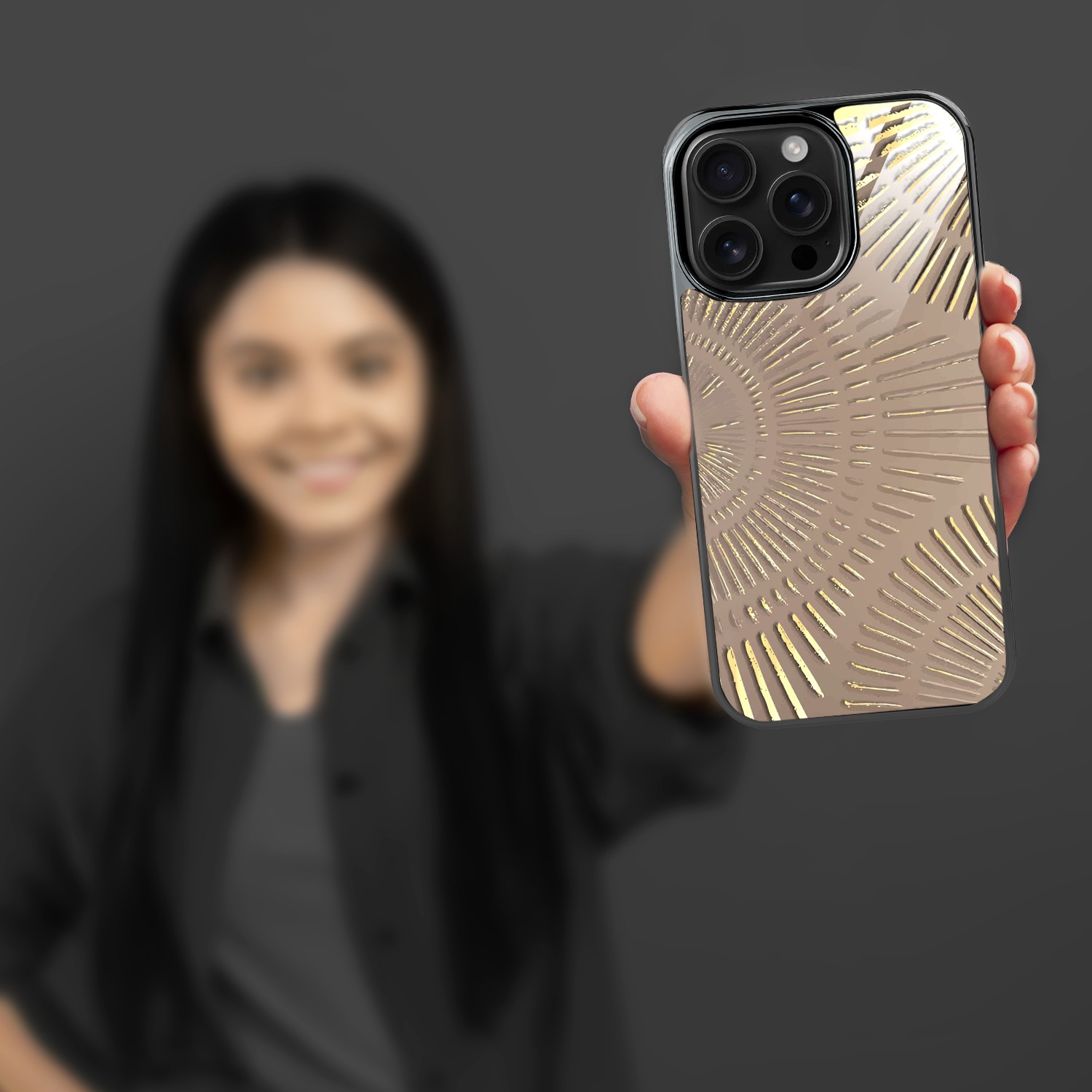 Etui do iPhone 16 Pro, Elite Glass z MagSafe, szklany tył, Mistyczne wzory, Boski promień beżowe, czarne