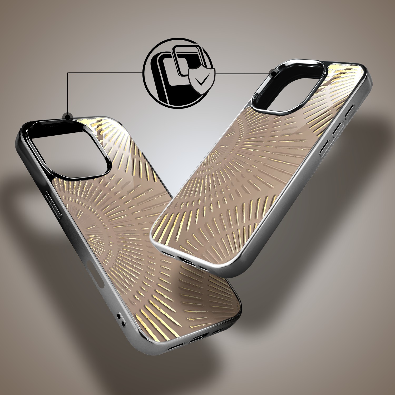 Etui do iPhone 16 Pro, Elite Glass z MagSafe, szklany tył, Mistyczne wzory, Boski promień beżowe, czarne