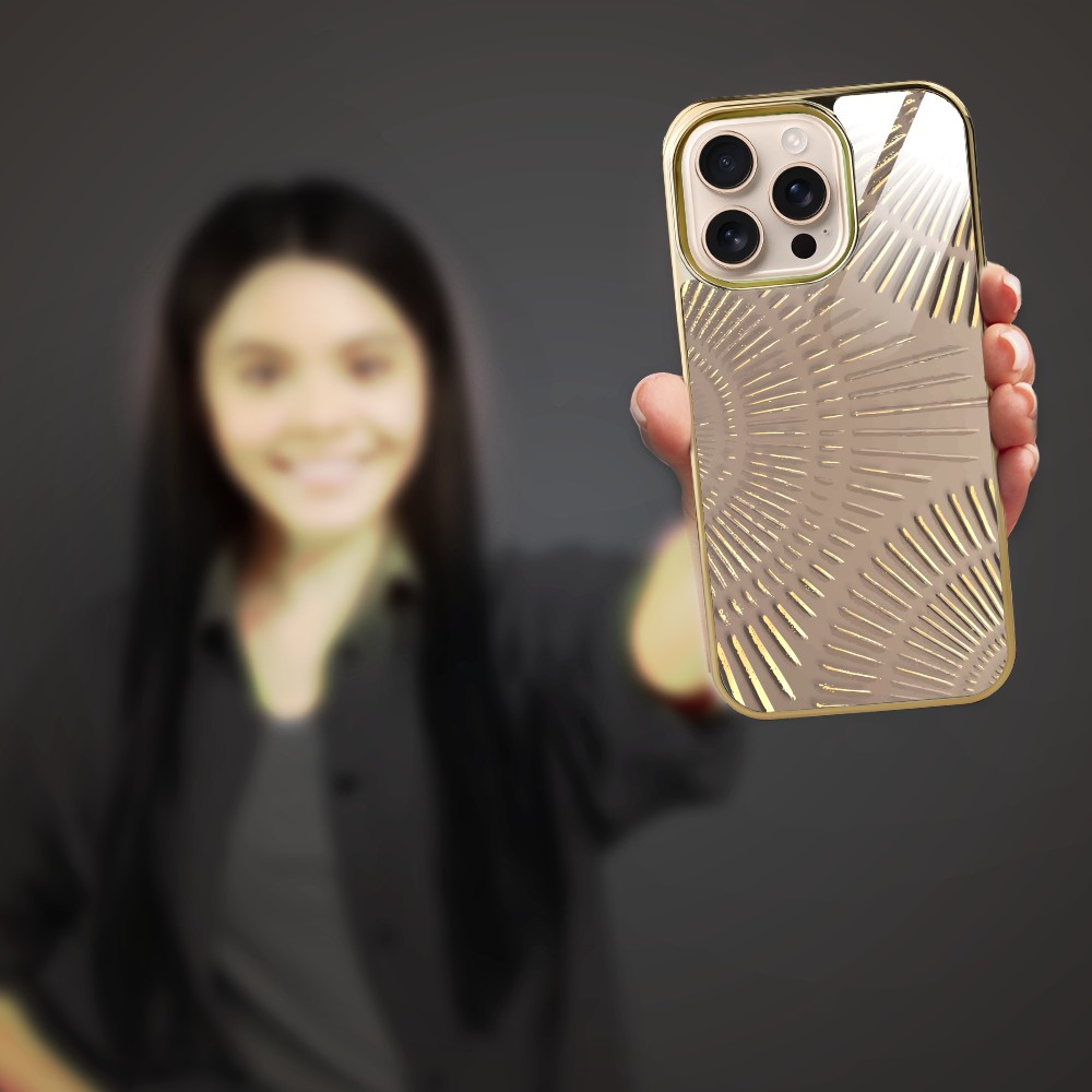 Etui do iPhone 16 Pro Max, Elite Glass z MagSafe, szklany tył, Mistyczne wzory, Boski promień beżowe, złote