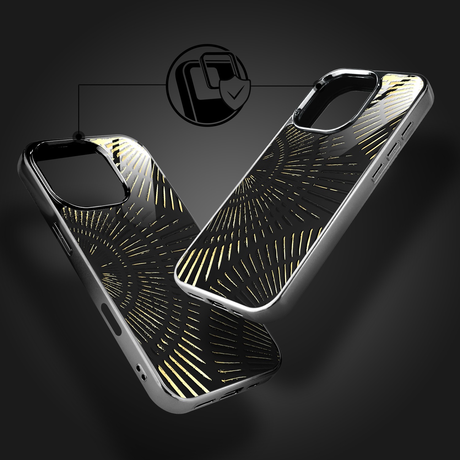 Etui do iPhone 16 Pro, Elite Glass z MagSafe, szklany tył, Mistyczne wzory, Boski promień czarne, czarne