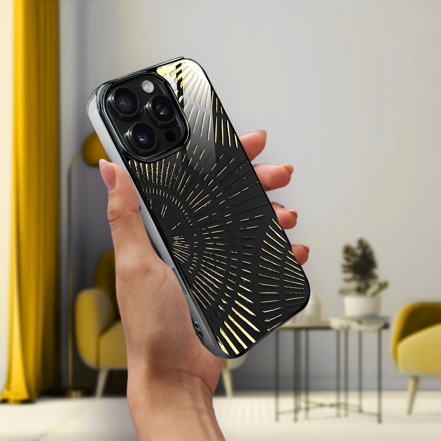 Etui do iPhone 16 Pro, Elite Glass z MagSafe, szklany tył, Mistyczne wzory, Boski promień czarne, czarne