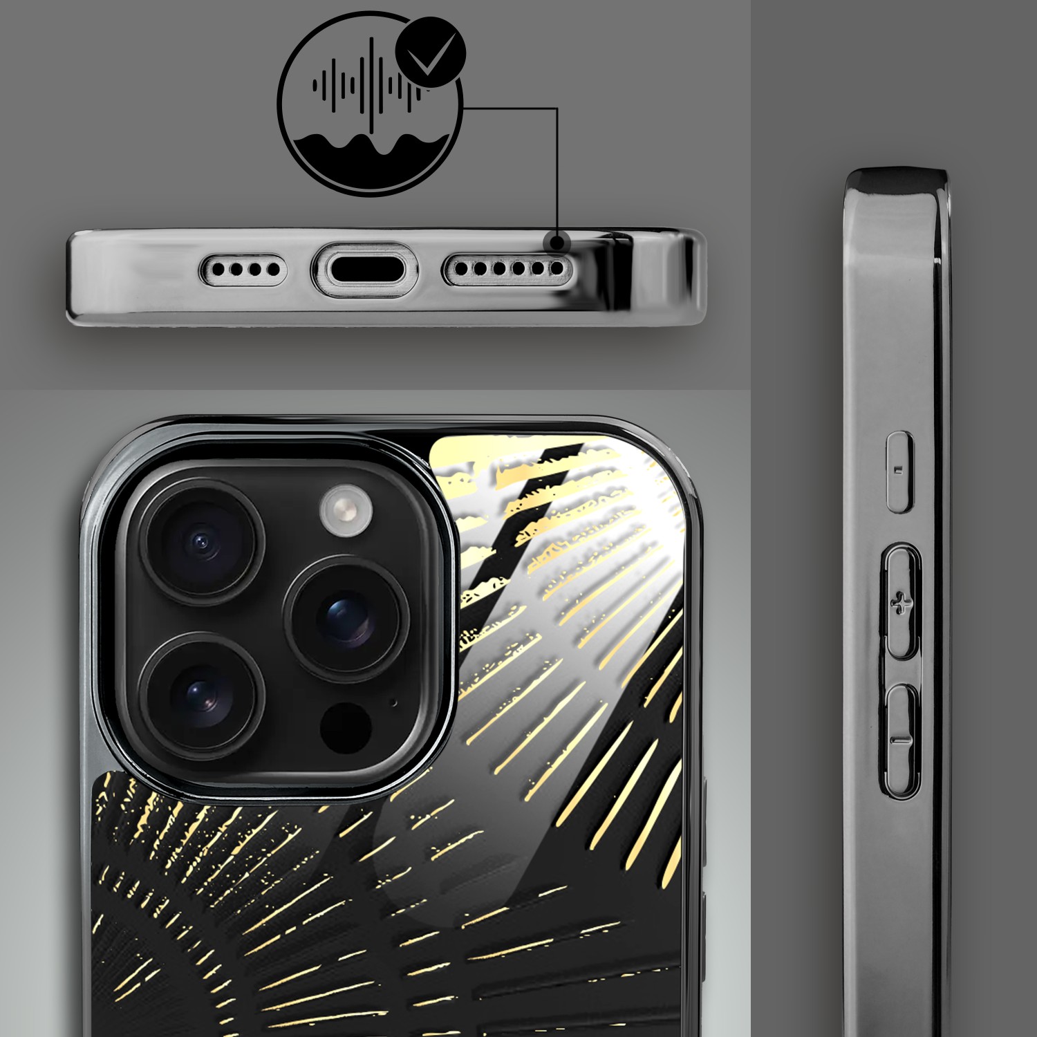 Etui do iPhone 16 Pro, Elite Glass z MagSafe, szklany tył, Mistyczne wzory, Boski promień czarne, czarne