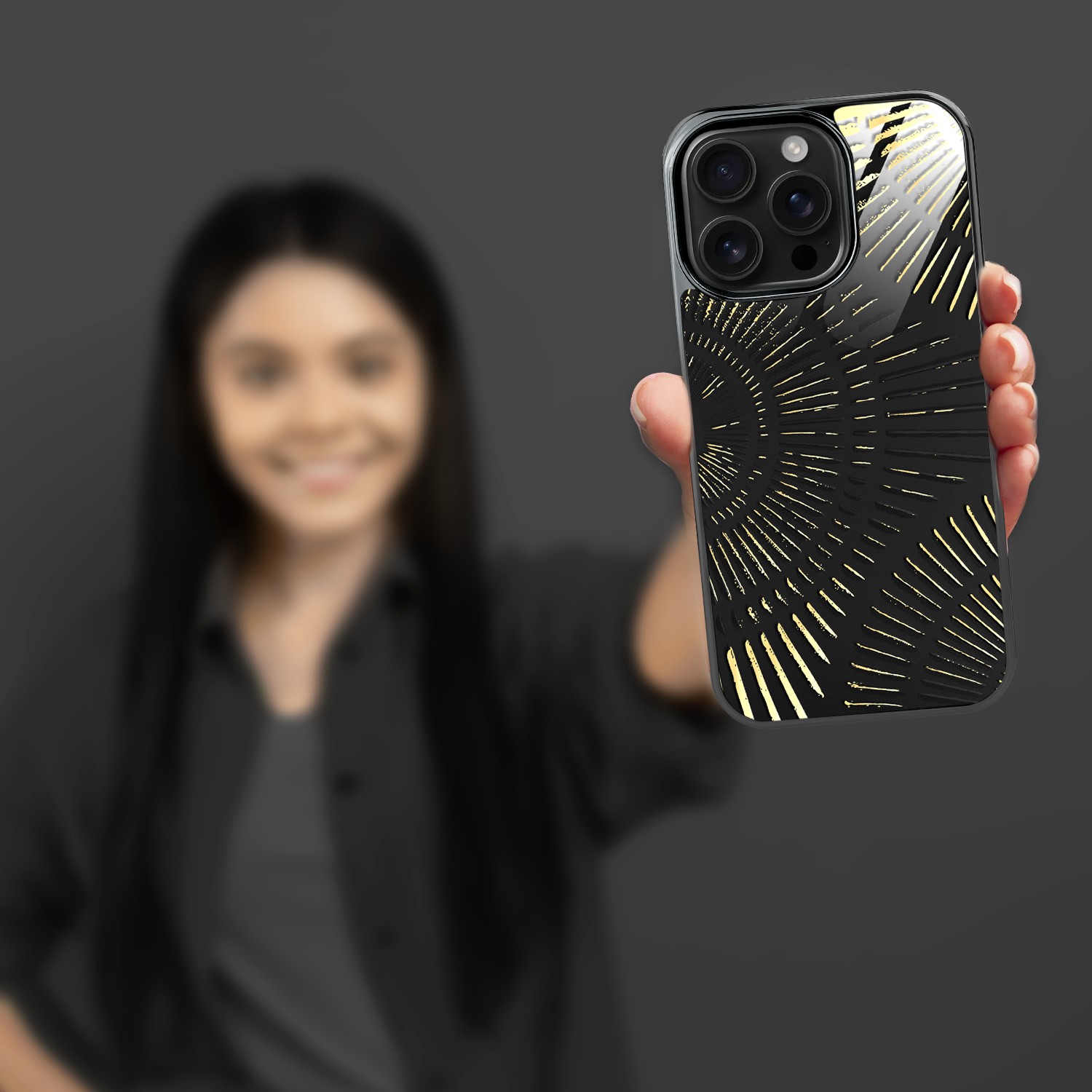 Etui do iPhone 16 Pro, Elite Glass z MagSafe, szklany tył, Mistyczne wzory, Boski promień czarne, czarne