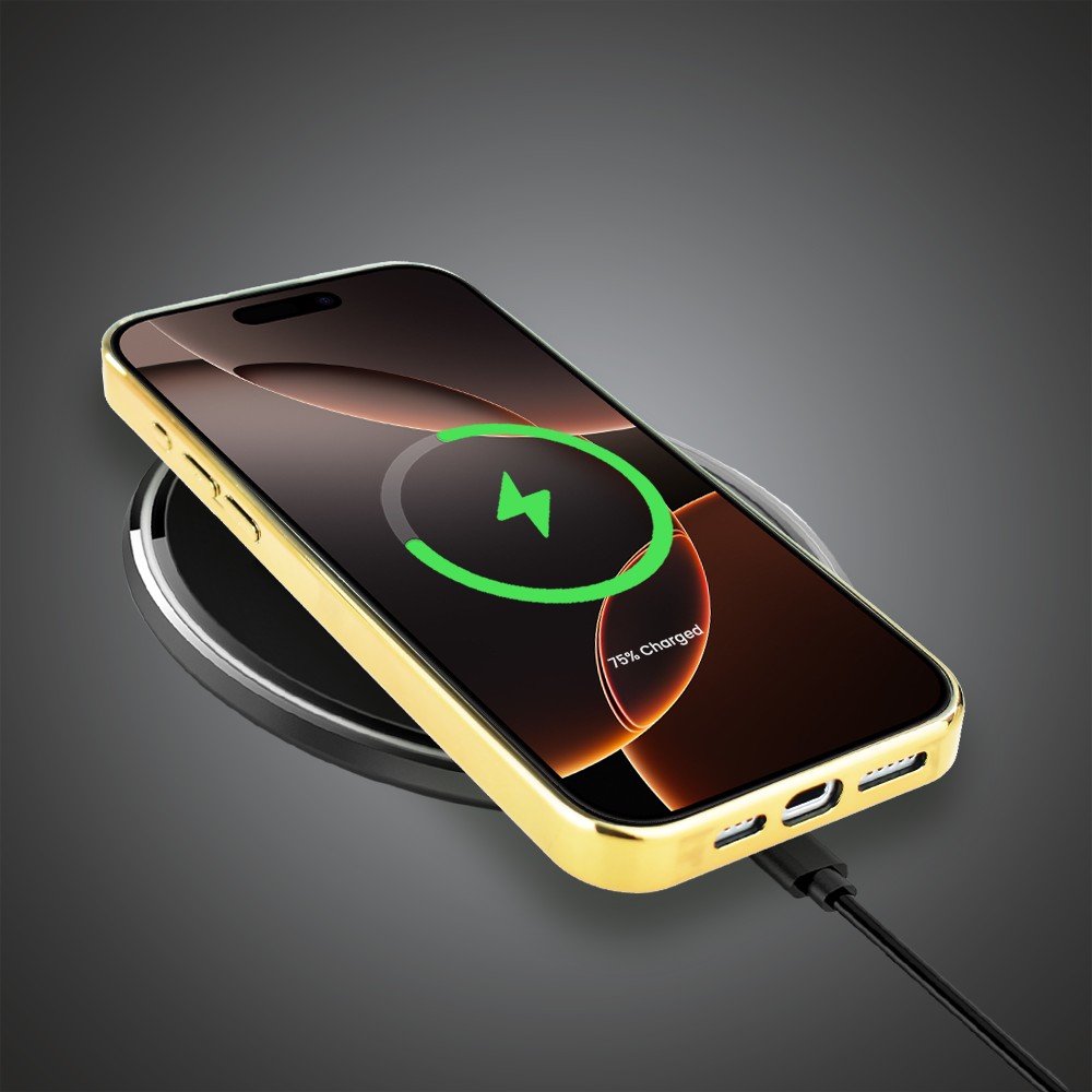 Etui do iPhone 16 Pro, Elite Glass z MagSafe, szklany tył, Mistyczne wzory, Boski promień czarne, złote