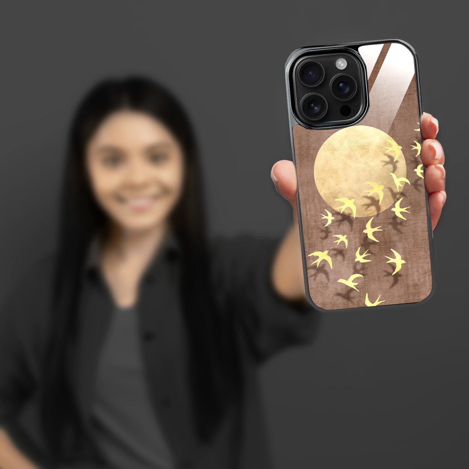 Etui do iPhone 16 Pro Max, Elite Glass z MagSafe, szklany tył, Zwierzęta, Taniec jaskółek, czarne