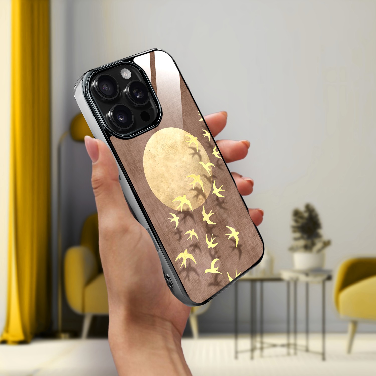 Etui do iPhone 16 Pro Max, Elite Glass z MagSafe, szklany tył, Zwierzęta, Taniec jaskółek, czarne