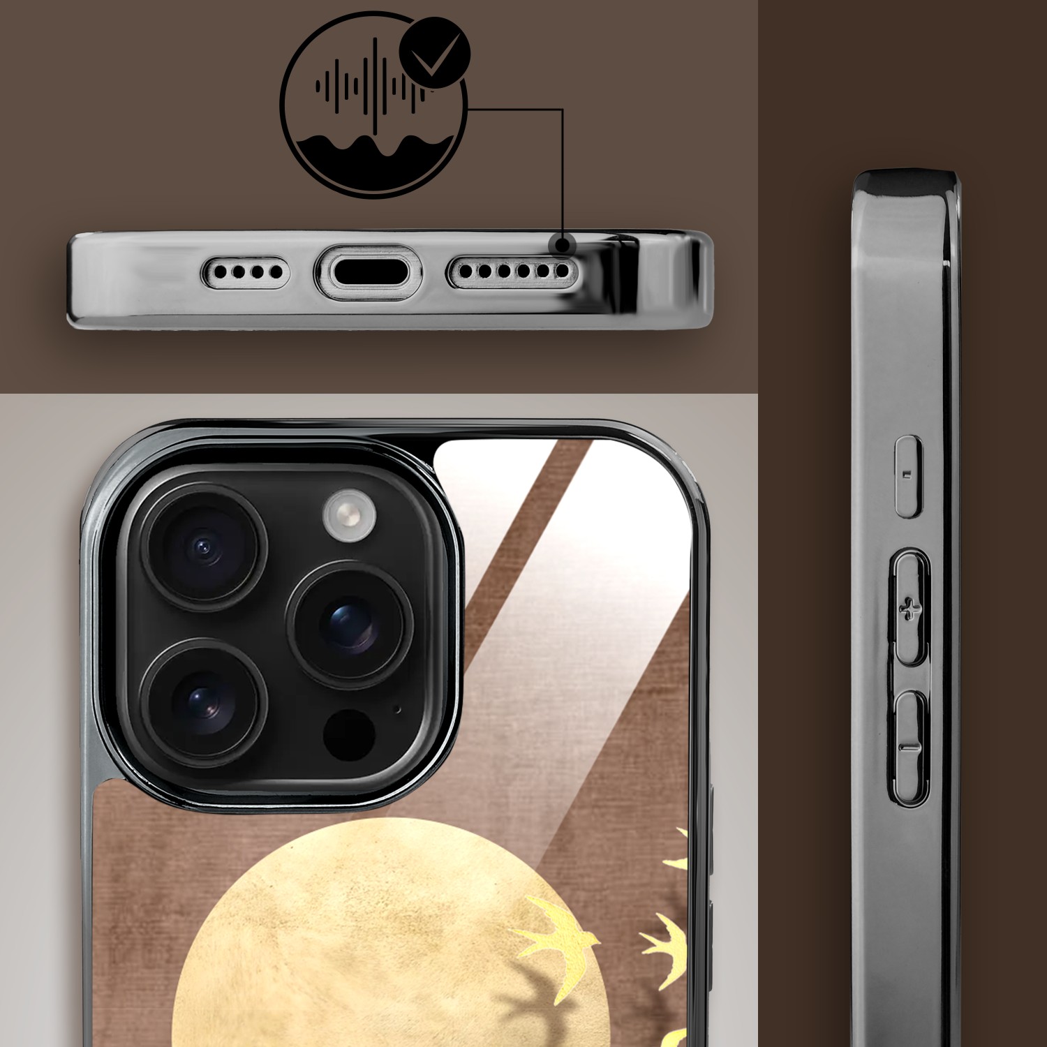 Etui do iPhone 16 Pro Max, Elite Glass z MagSafe, szklany tył, Zwierzęta, Taniec jaskółek, czarne