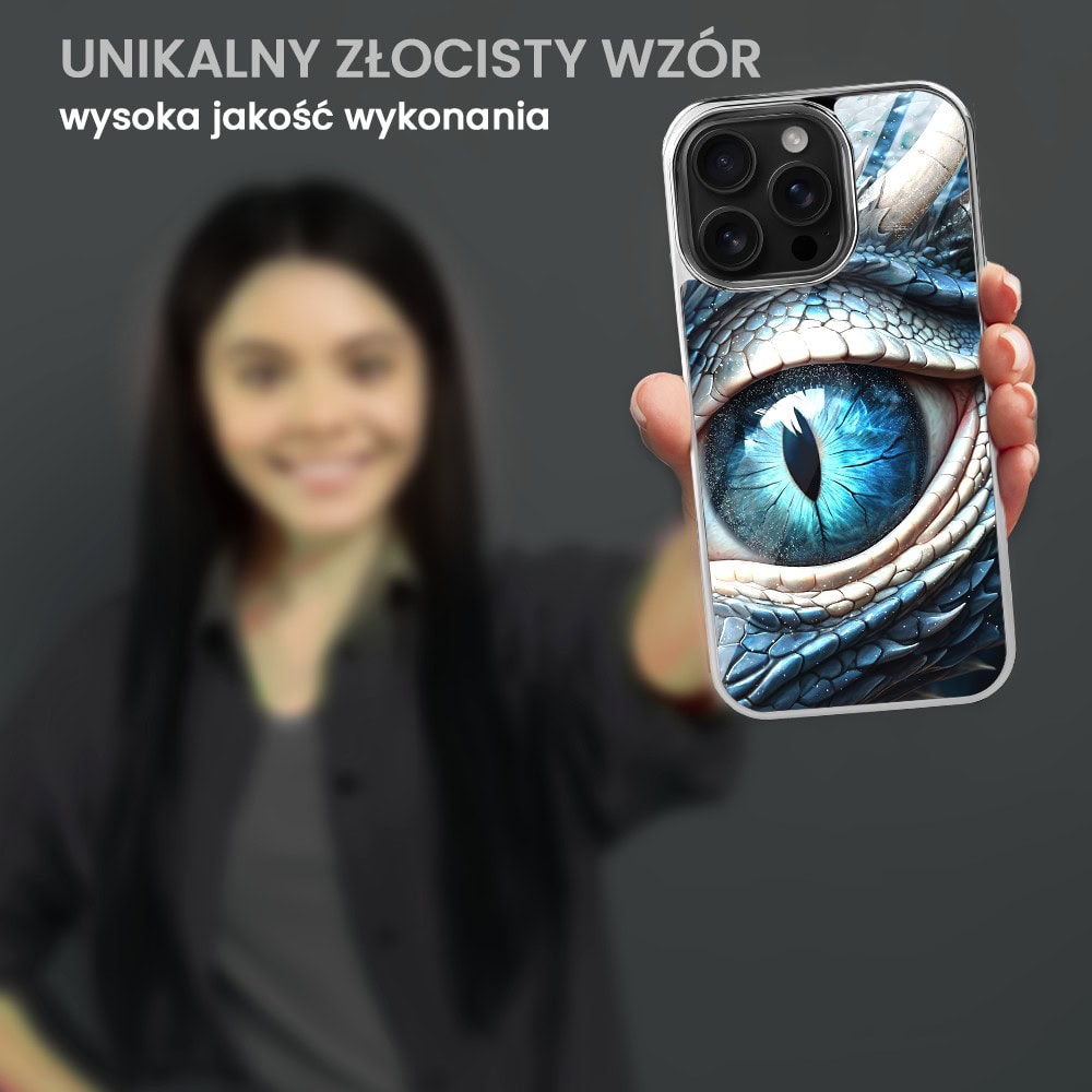 Etui do iPhone 16 Pro, Elite Glass z MagSafe, szklany tył, oko lodowego smoka, srebrne