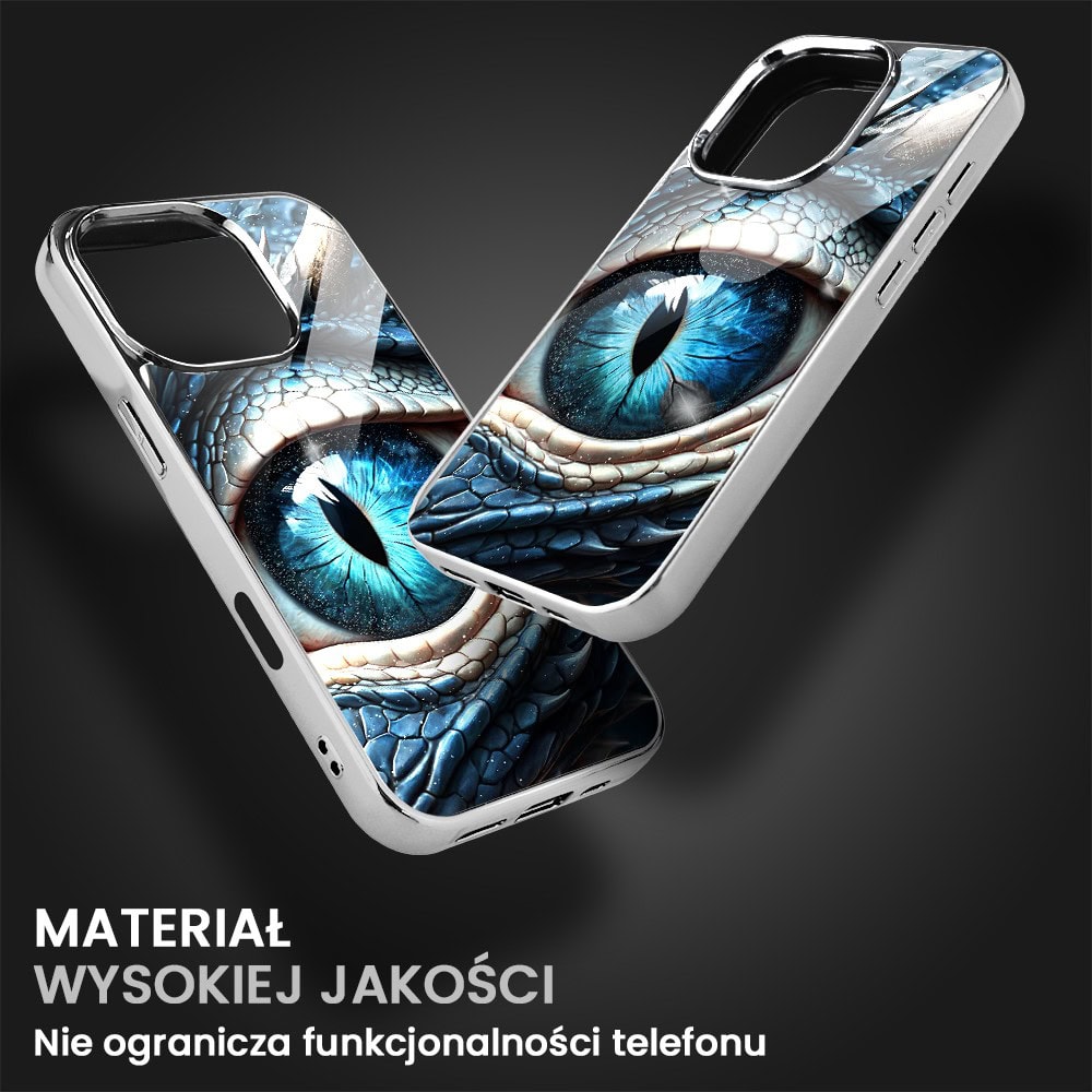 Etui do iPhone 16 Pro, Elite Glass z MagSafe, szklany tył, oko lodowego smoka, srebrne
