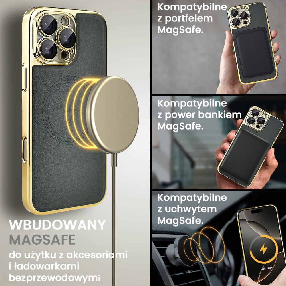 Etui do iPhone 16 Pro Max Elite MagSafe Leather, cienkie, złote
