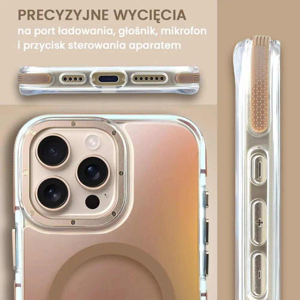 Etui do iPhone 16 Pro Max Sunrise Fusion Grip z MagSafe, nieślizgające, metalowa osłona, tytan pustynny