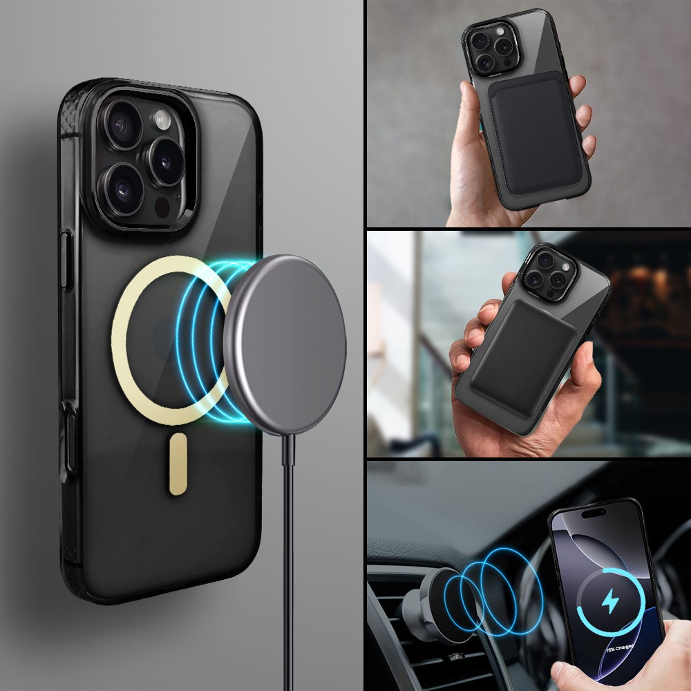 Etui do iPhone 16 Pro Golden Elite, cienkie, ze złotym MagSafe, czarne