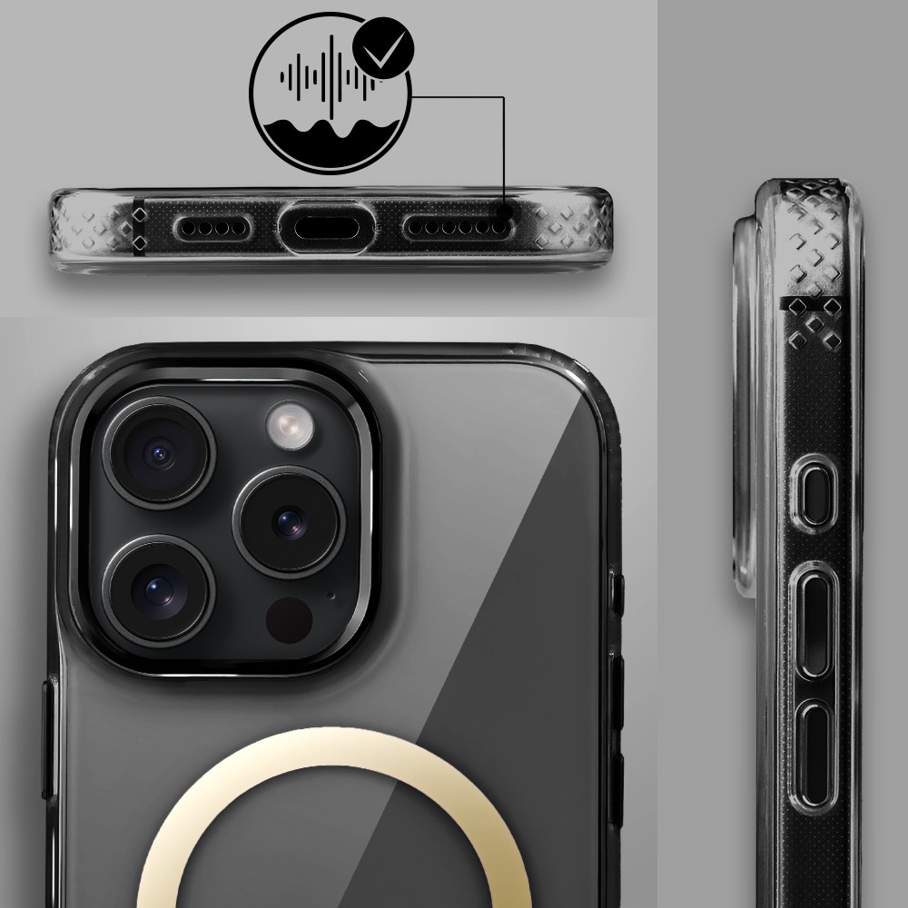 Etui do iPhone 16 Pro Golden Elite, cienkie, ze złotym MagSafe, czarne