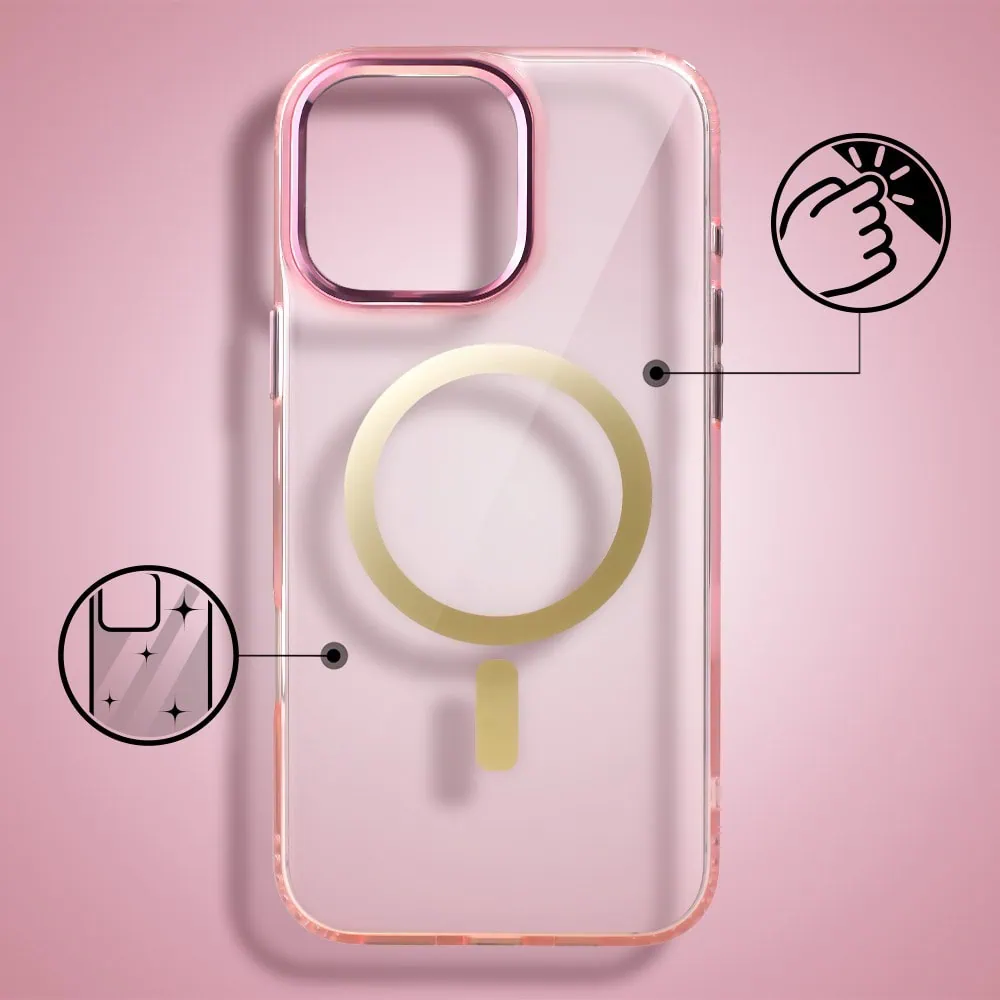 Etui do iPhone 16 Pro Golden Elite, cienkie, ze złotym MagSafe, różowe