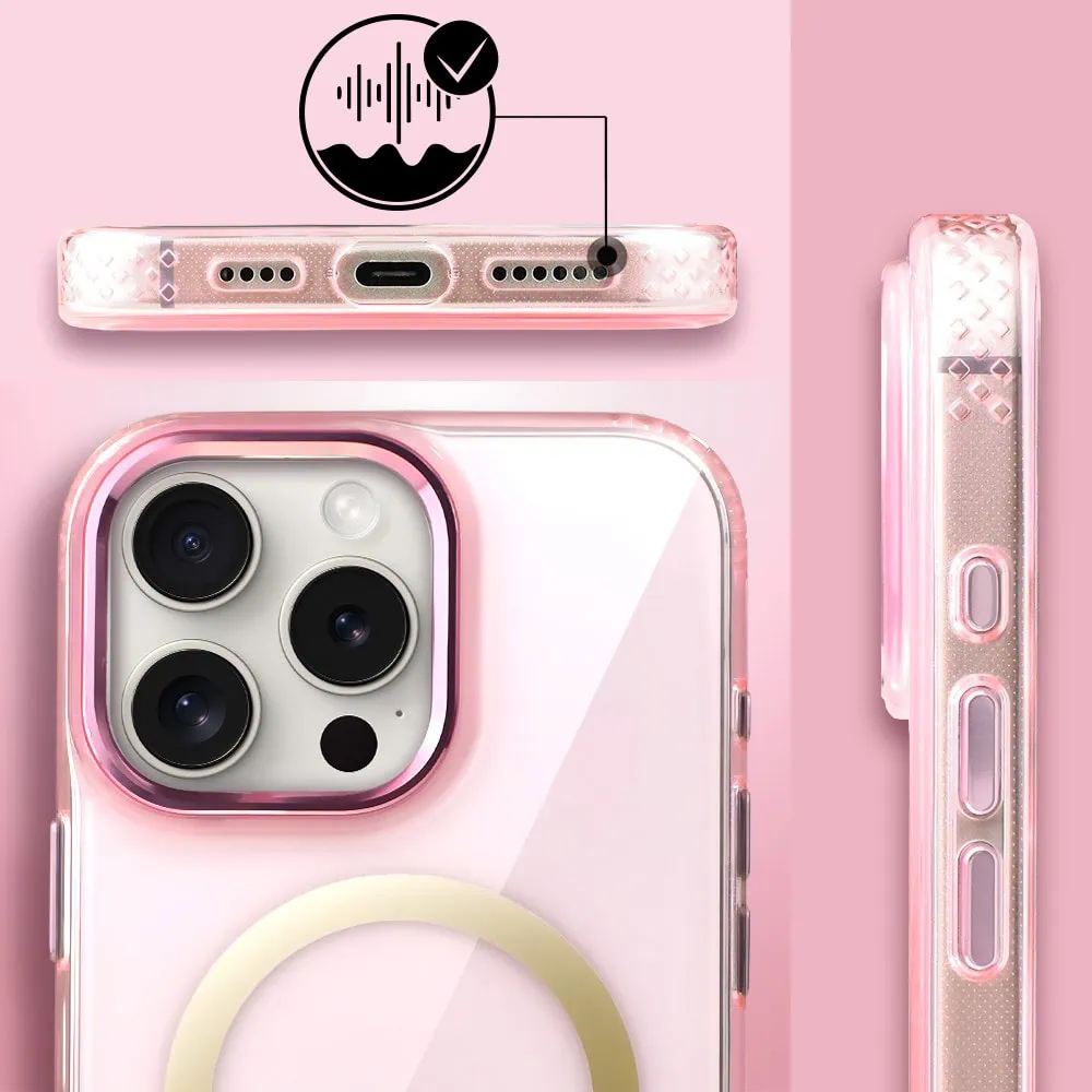Etui do iPhone 16 Pro Golden Elite, cienkie, ze złotym MagSafe, różowe