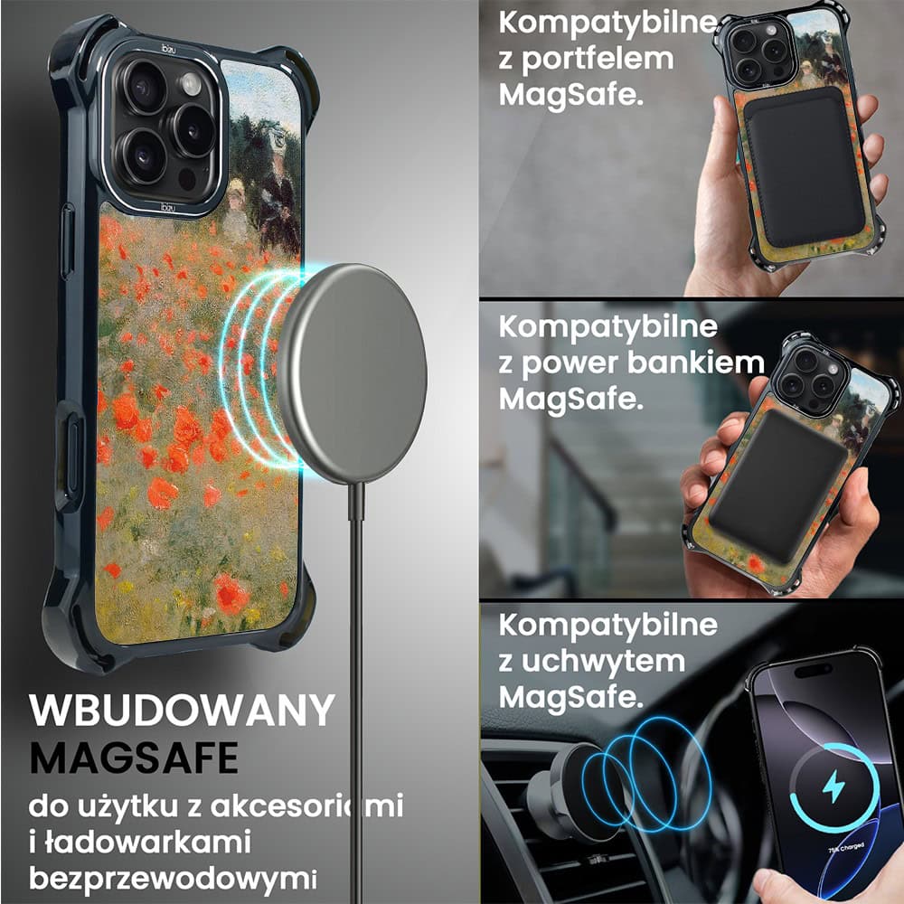 Etui do iPhone 16 Pro Max, Ibizu DropGuard Ultra z MagSafe, Claude Monet, pole maków