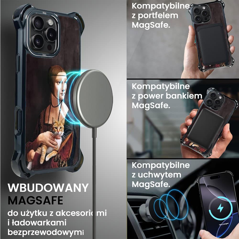 Etui do iPhone 16 Pro, Ibizu DropGuard Ultra z MagSafe, Leonardo Da Vinci, dama z kotem