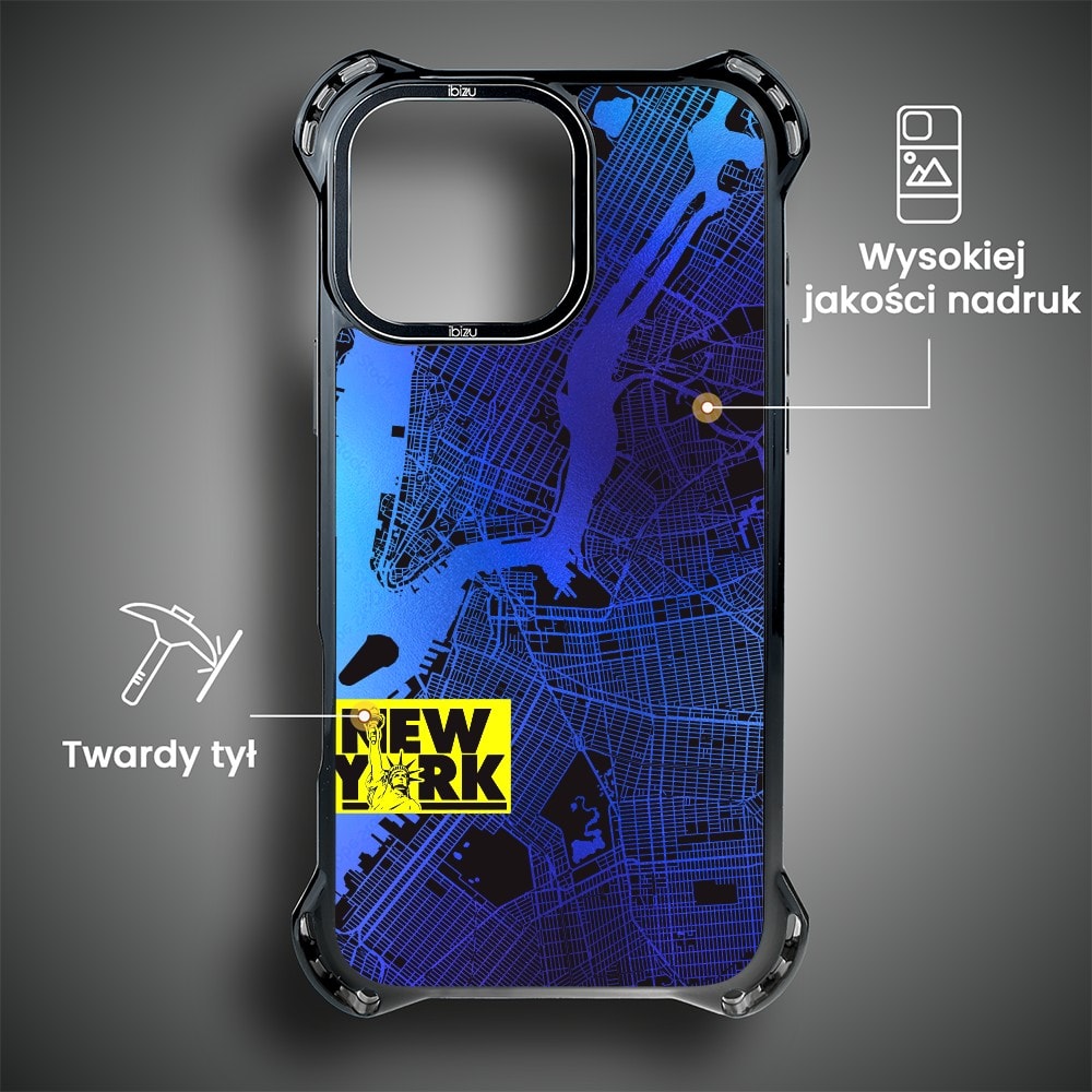 Etui do iPhone 16 Pro, Ibizu DropGuard Ultra z MagSafe, Mapy Świata, New York