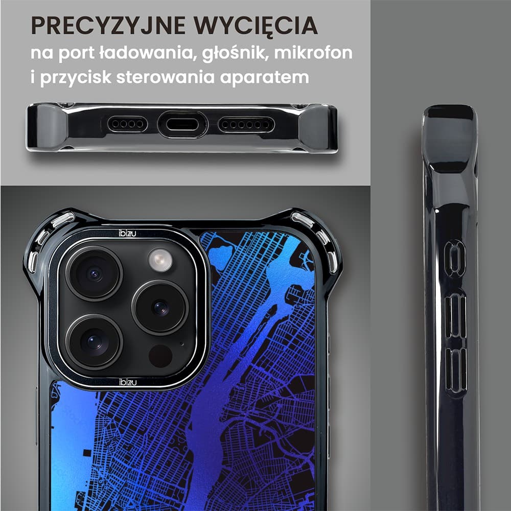 Etui do iPhone 16 Pro, Ibizu DropGuard Ultra z MagSafe, Mapy Świata, New York
