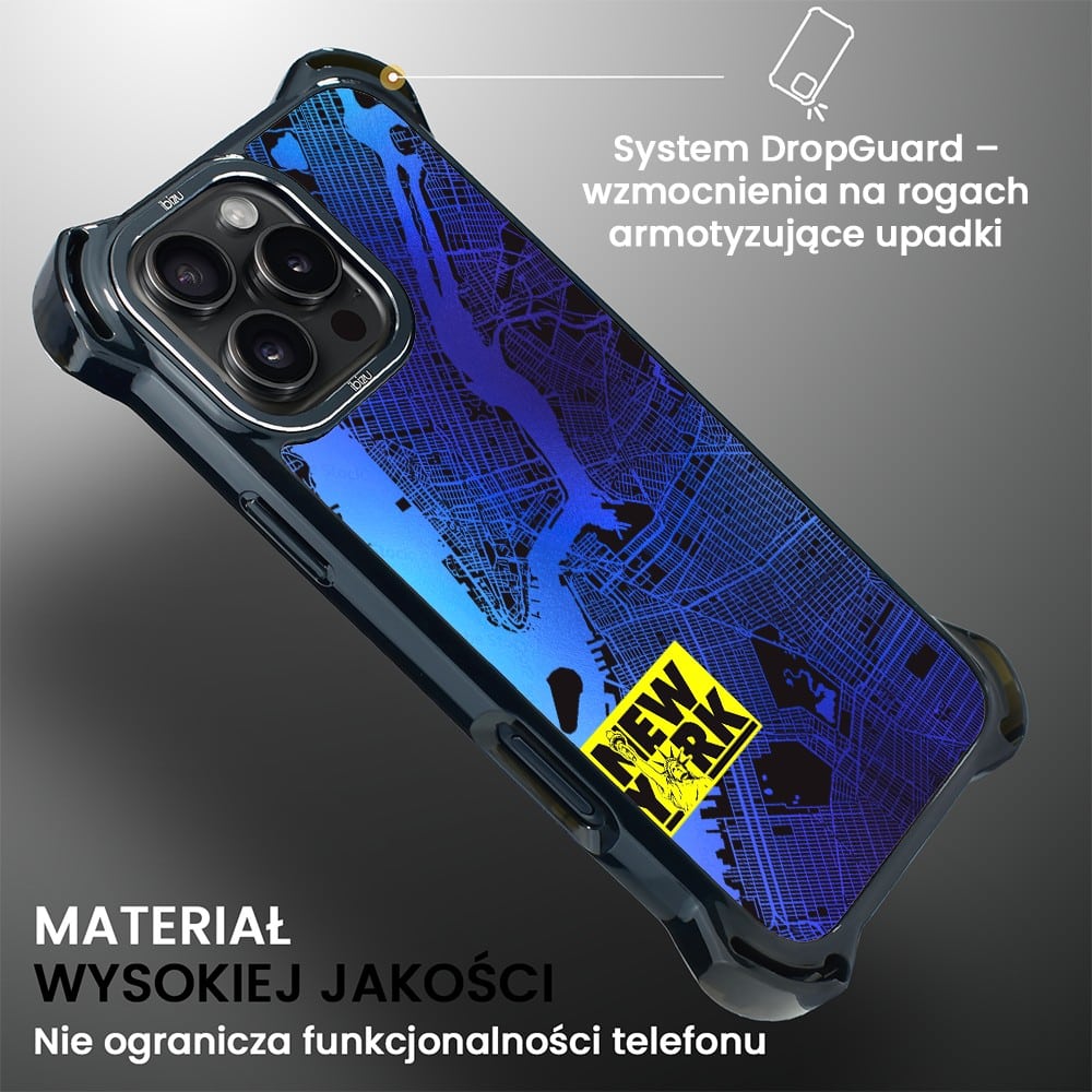 Etui do iPhone 16 Pro, Ibizu DropGuard Ultra z MagSafe, Mapy Świata, New York