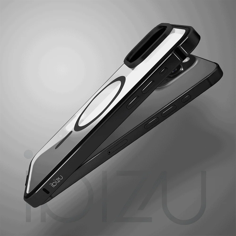 Etui do iPhone 16 Pro Ibizu Elite Skin z MagSafe, krystalicznie czyste z metalową ramką, czarne