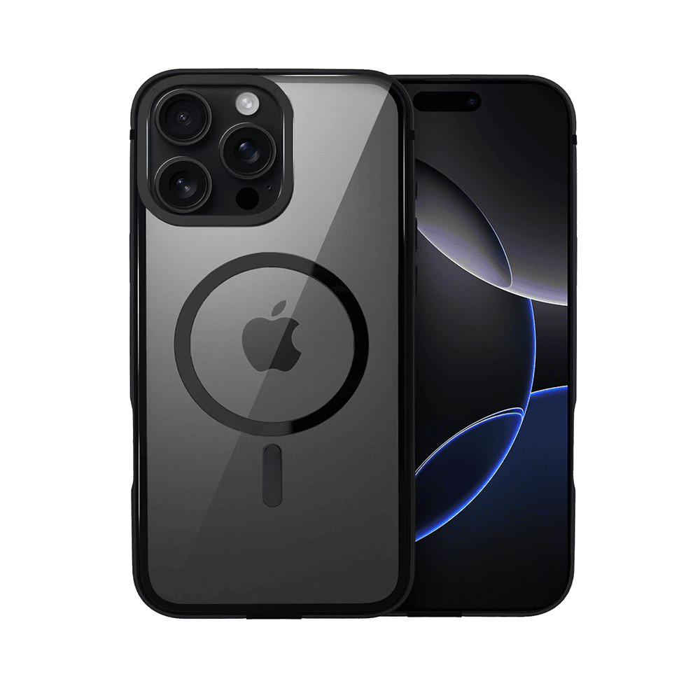 Etui do iPhone 16 Pro Ibizu Elite Skin z MagSafe, krystalicznie czyste z metalową ramką, czarne
